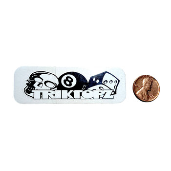 Trik Topz (late 90's logo) sticker decal (3" X 1") - BLACK & WHITE printed on CLEAR - NOS!