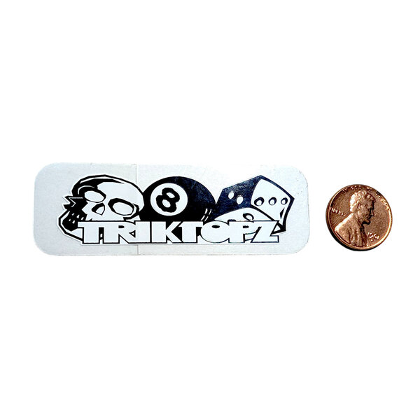 Trik Topz (late 90's logo) sticker decal (3" X 1") - BLACK & WHITE printed on CLEAR - NOS!