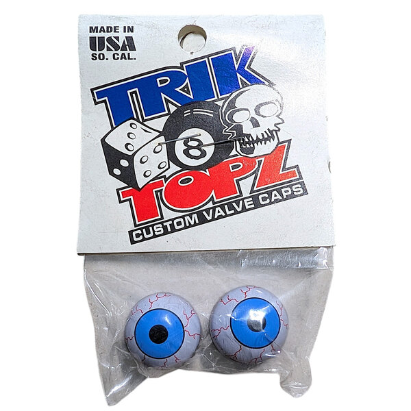 NOS Trik Topz EYEBALL Schrader valve caps (PAIR) - BLUE