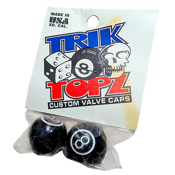 NOS Trik Topz 8 BALL Schrader valve caps (PAIR) - BLACK