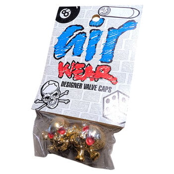 NOS Trik Topz SKULL "Air Wear" Schrader valve caps (PAIR) - GOLD