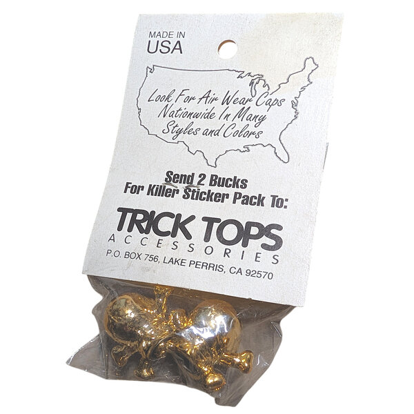 NOS Trik Topz SKULL "Air Wear" Schrader valve caps (PAIR) - GOLD