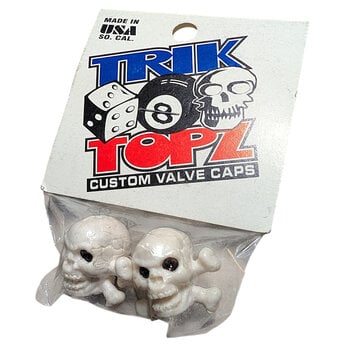 NOS Trik Topz SKULL Schrader valve caps (PAIR) - WHITE