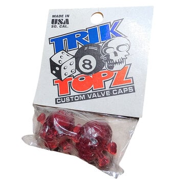 NOS Trik Topz SKULL Schrader valve caps (PAIR) - CLEAR RED