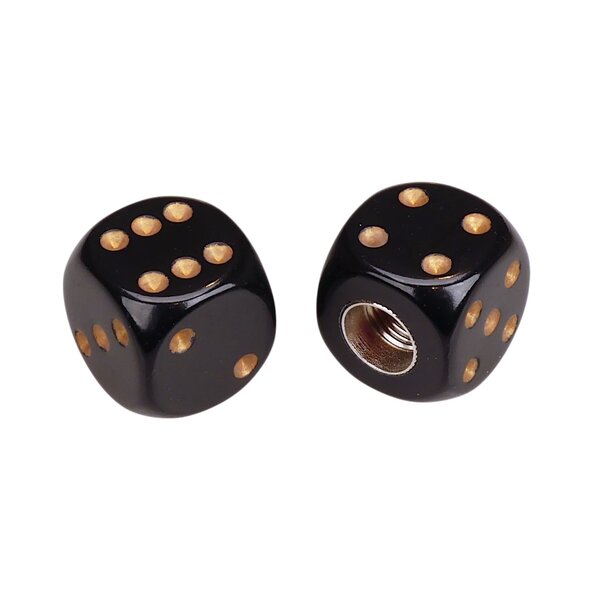 Porkchop BMX Porkchop Dice Bicycle Tire Schrader Valve Caps (pair) - BLACK w/ GOLD pips