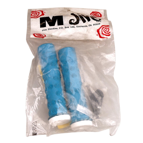 Neal Enterprises M Jive Handles old school BMX grips - AQUA BLUE w/ WHITE ends - NOS!