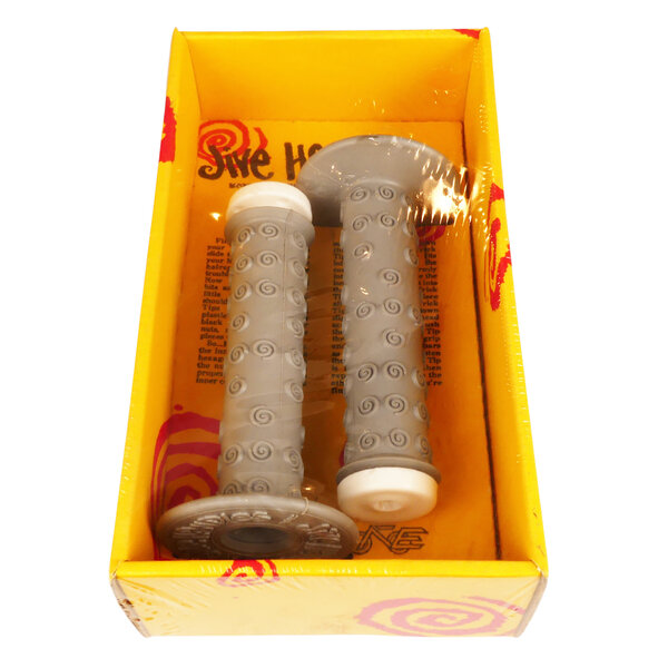 Neal Enterprises NOS Jive Handles old school BMX bicycle grips - GREY-GRAY w/ WHITE Trick Tips BOXED