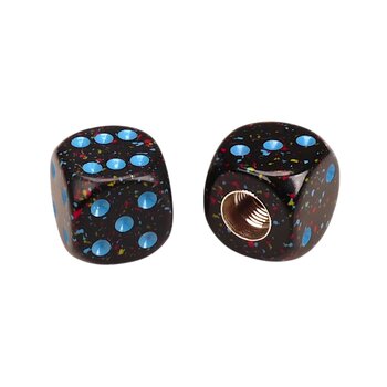 Porkchop BMX Porkchop Dice Bicycle Tire Schrader Valve Caps (pair) - BLACK RED GOLD BLUE CONFETTI w/ BLUE pips