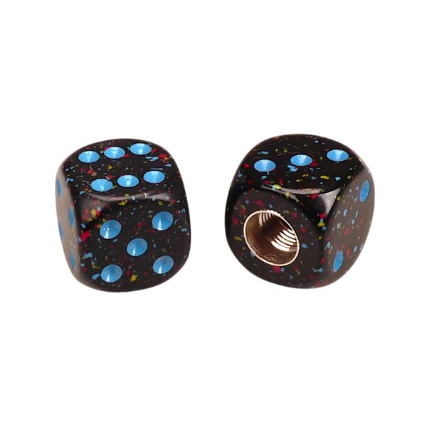 Porkchop BMX Porkchop Dice Bicycle Tire Schrader Valve Caps (pair) - BLACK RED GOLD BLUE CONFETTI w/ BLUE pips