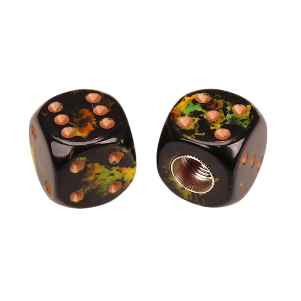 Porkchop BMX Porkchop Dice Bicycle Tire Schrader Valve Caps (pair) - BLACK GOLD LEAF w/ GOLD pips