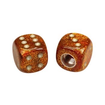 Porkchop BMX Porkchop Dice Bicycle Tire Schrader Valve Caps (pair) - ORANGE GOLD GLITTER w/ GOLD pips