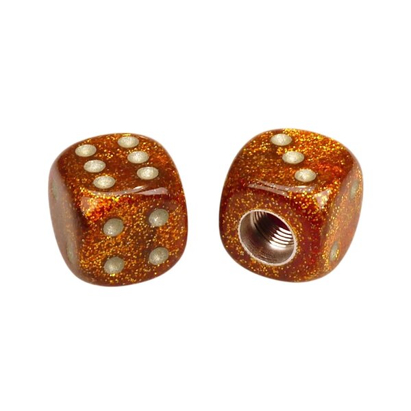 Porkchop BMX Porkchop Dice Bicycle Tire Schrader Valve Caps (pair) - ORANGE GOLD GLITTER w/ GOLD pips