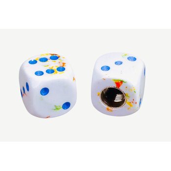 Porkchop BMX Porkchop Dice Bicycle Tire Schrader Valve Caps (pair) - WHITE YELLOW ORANGE GREEN SPLATTER w/ BLUE pips