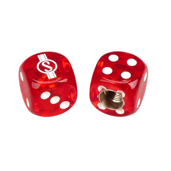 Schwinn Schwinn Krate  Stingray "S" Dice Bicycle Tire Valve Caps (pair) - CLEAR RED