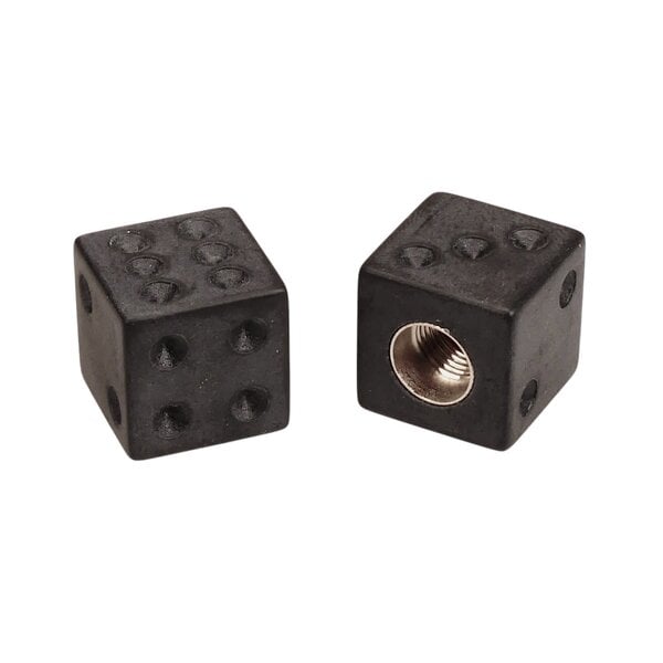 Porkchop BMX Porkchop Dice Bicycle Tire Schrader Valve Caps (pair) - MATTE BLACK w/ BLACK pips