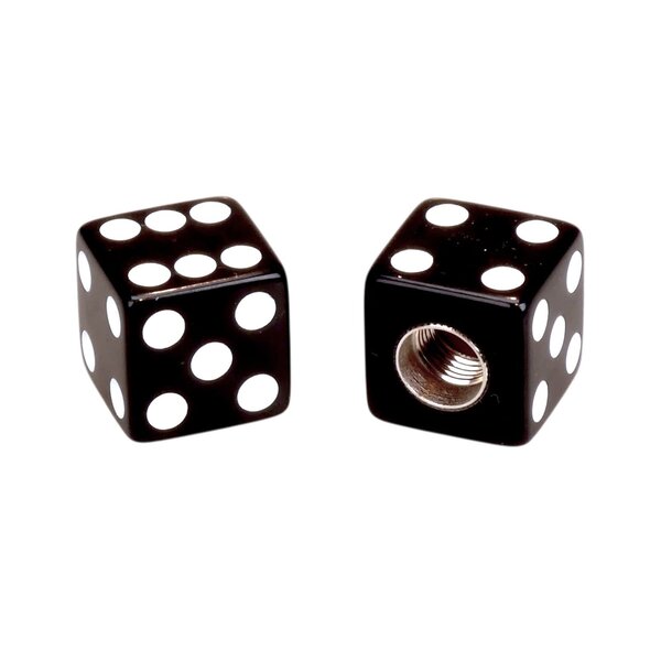 Porkchop BMX Porkchop Dice Bicycle Tire Schrader Valve Caps (pair) - BLACK w/ WHITE pips