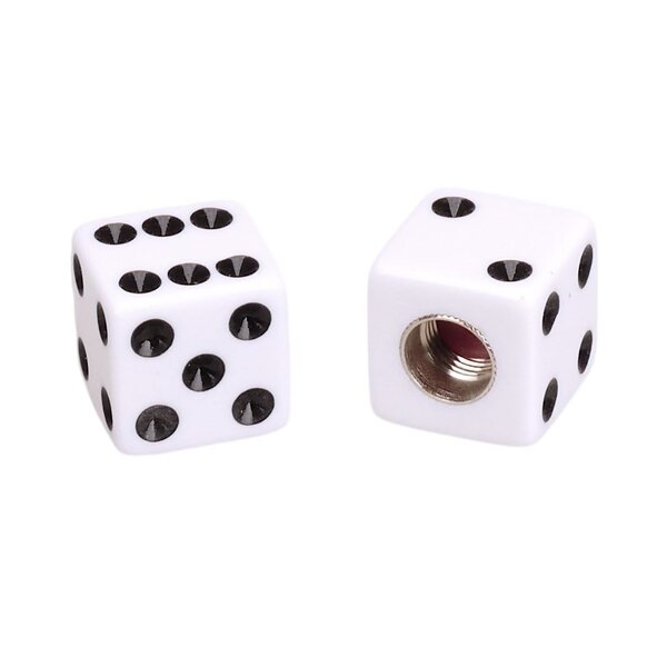 Porkchop BMX Porkchop Dice Bicycle Tire Schrader Valve Caps (pair) - WHITE w/ BLACK pips
