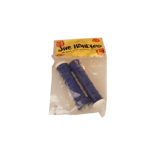 Neal Enterprises NOS M Jive Handles old school BMX or MTB flangeless grips - BLUE w/ WHITE ends - BAGGED