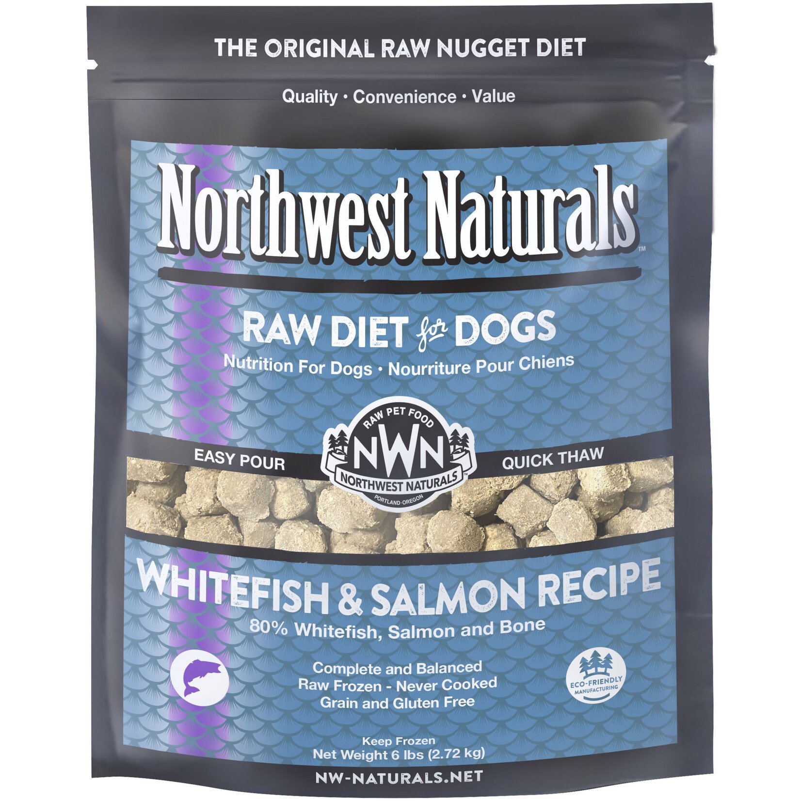 Northwest Naturals Frozen Raw Nuggets Whitefish & Salmon 6LB