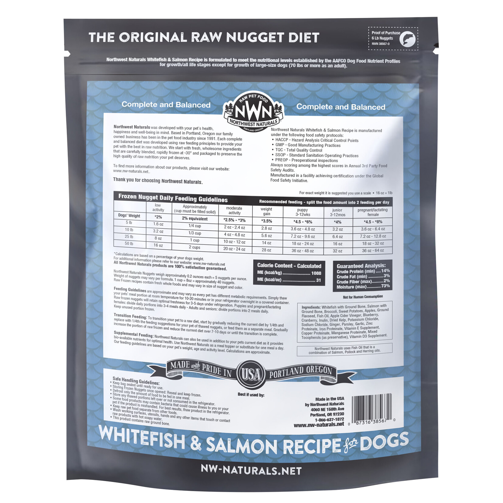 Northwest Naturals Frozen Raw Nuggets Whitefish & Salmon 6LB