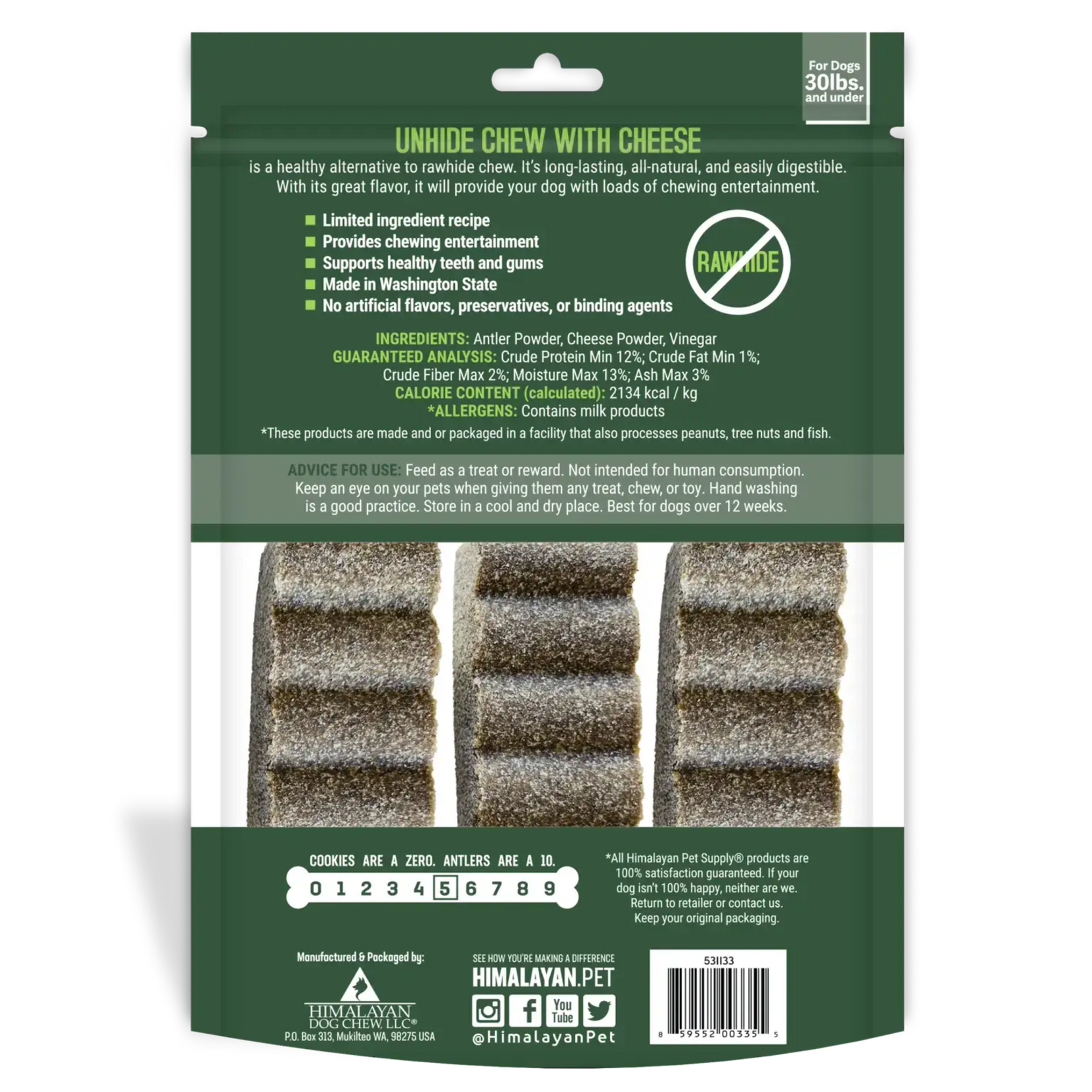 Himalayan Pet Supply Unhide Rawhide Alternative Chew for Dogs Under 30lbs 3oz (3 pack)