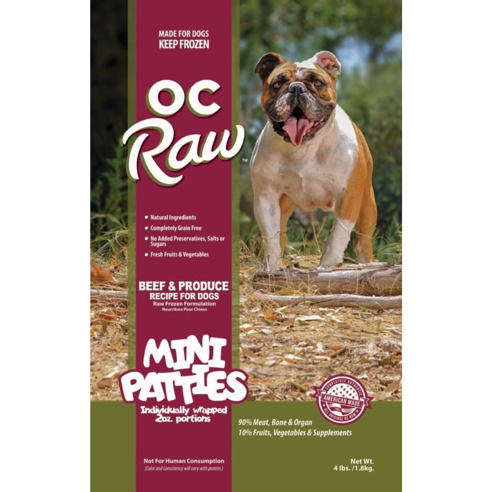 OC Raw Frozen Raw Beef & Produce Mini Patties for Dogs 4lb