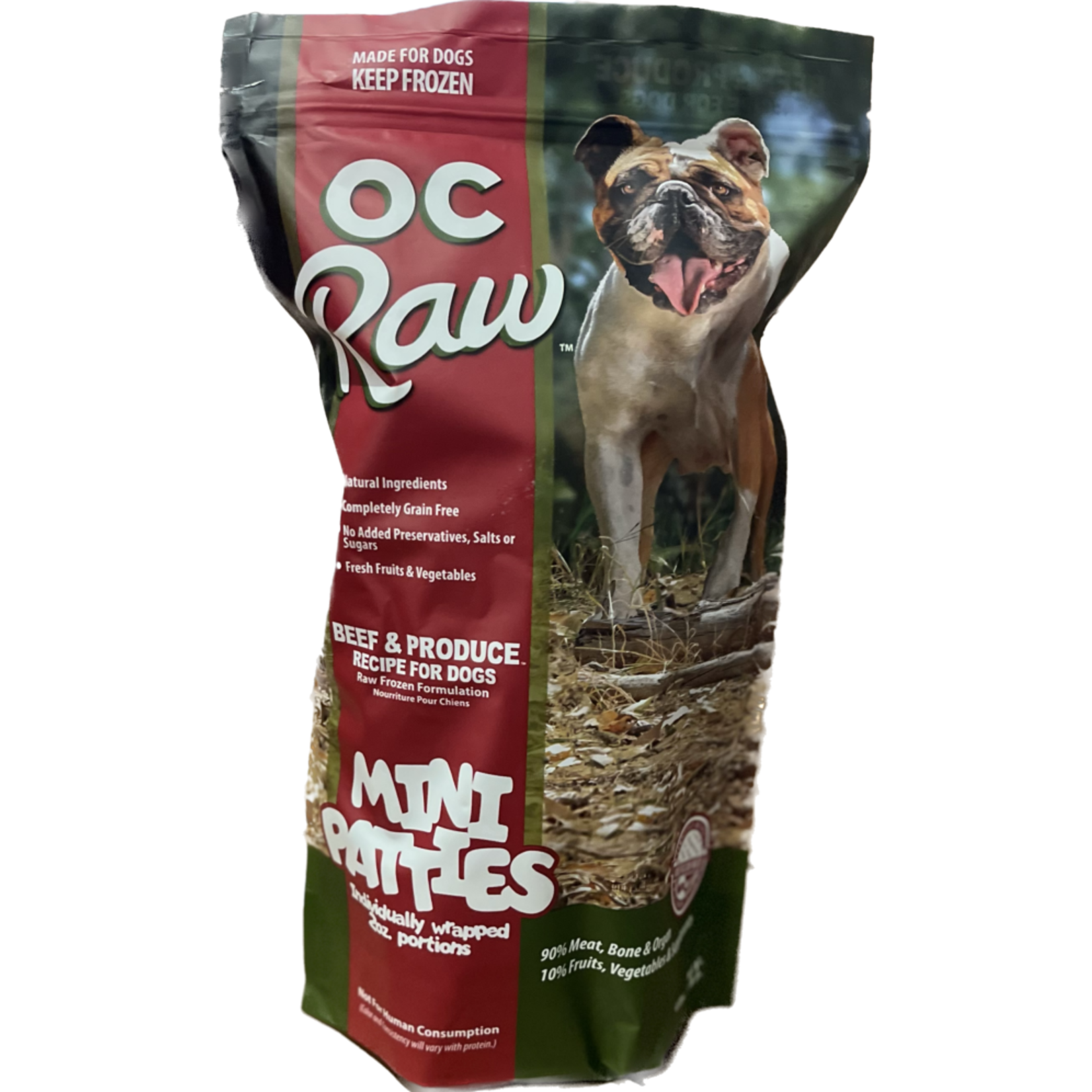 OC Raw Frozen Raw Beef & Produce Mini Patties for Dogs 4lb