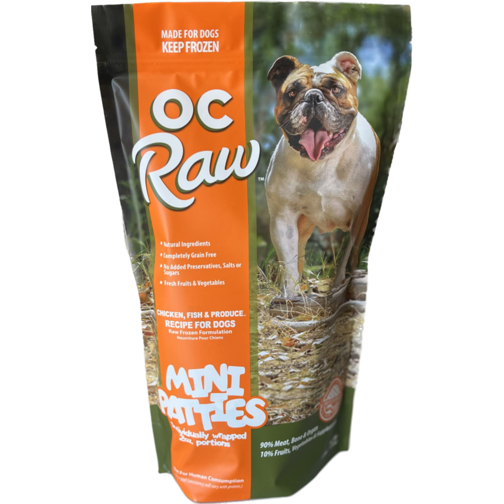 OC Raw Frozen Raw Chicken, Fish & Produce Mini Patties for Dogs 4lb