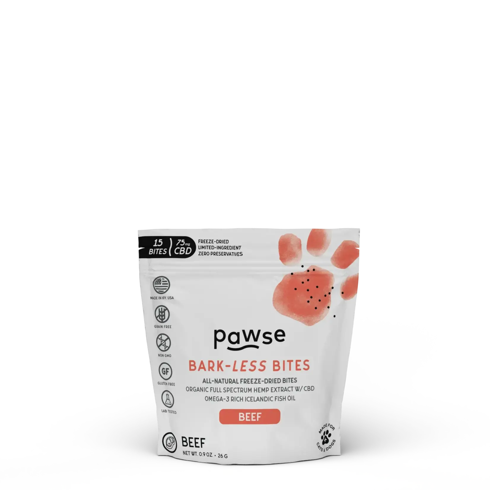 Pawse Freeze-dried Bark-Less Beef Bites for Cats and Dogs 0.75oz (15 bites)