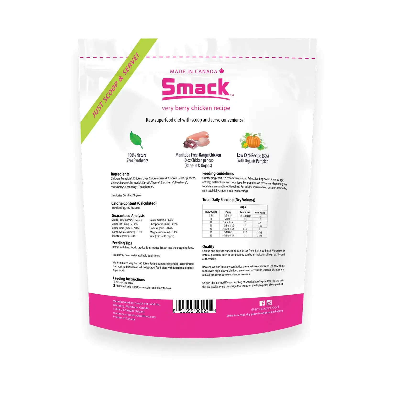 Smack Very Berry Chicken Raw Dehydrated Super Food For Dogs 8.8oz