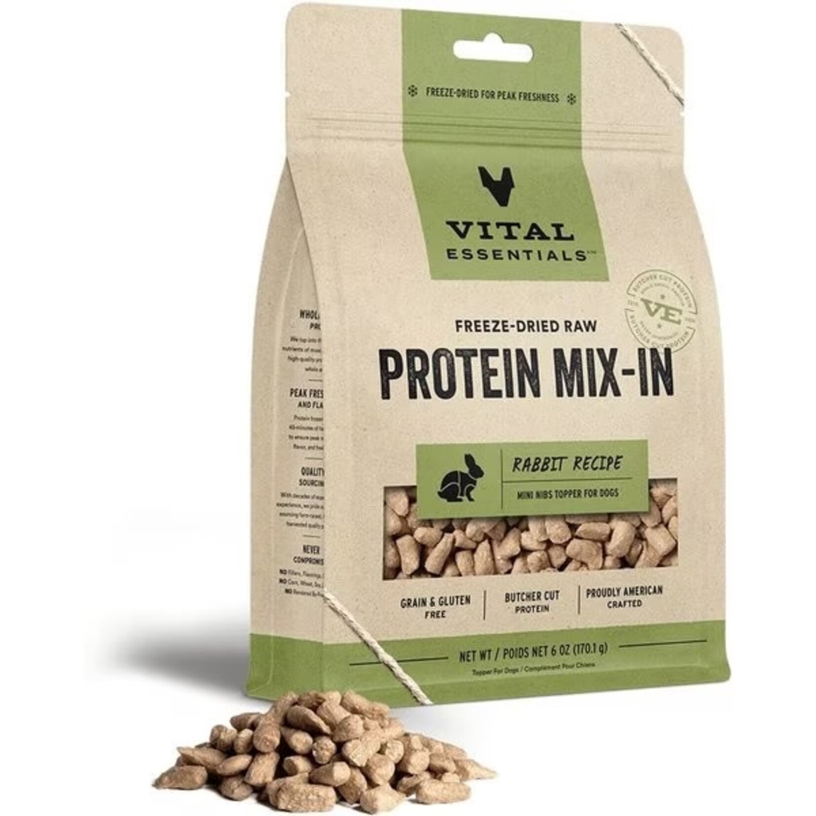 Vital Essentials Freeze-Dried Raw Protein Mix-in Rabbit Mini Nibs Topper for Dogs 6oz