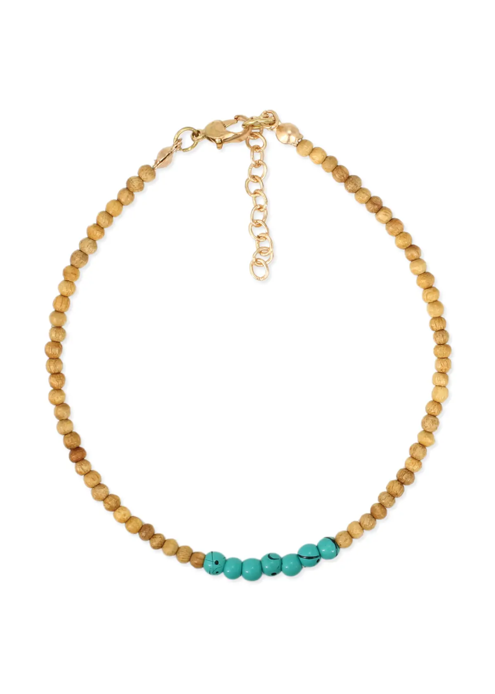 ZAD Wood & Turquoise Bead Anklet
