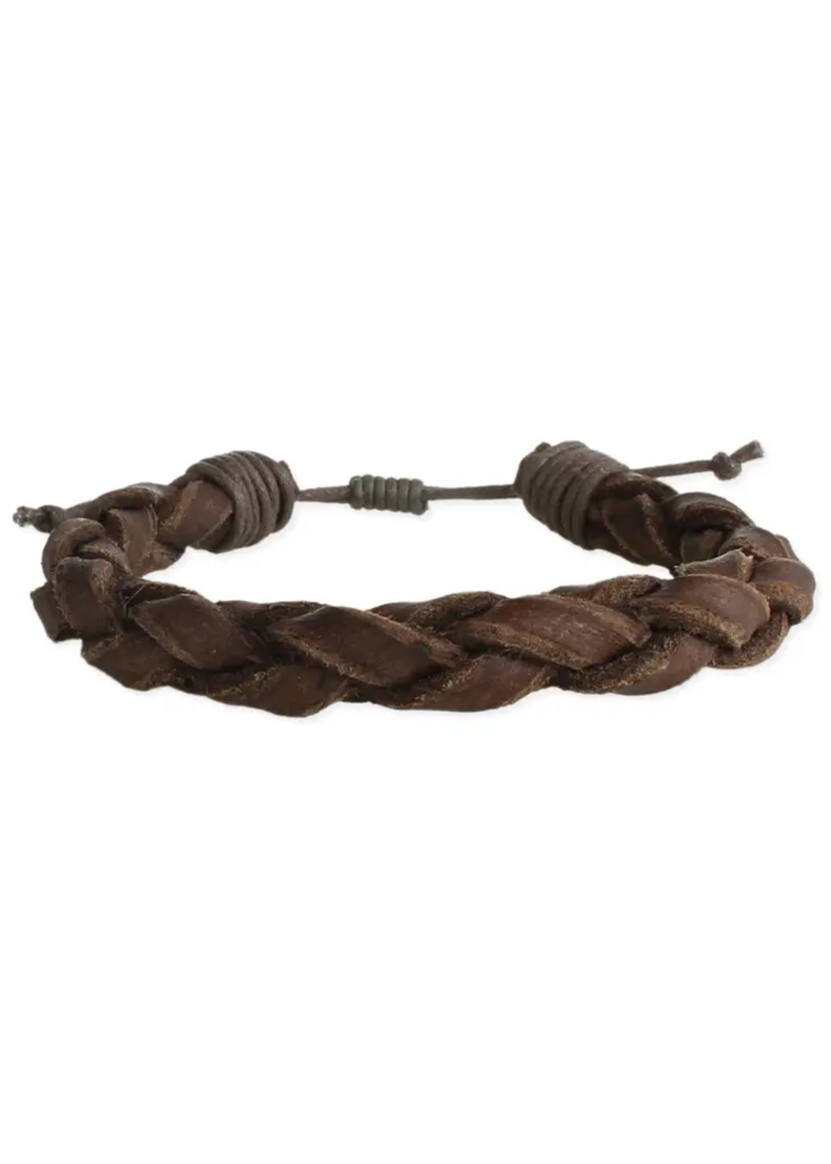 ZAD Brown Braided Leather Pull Bracelet