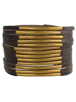 ZAD Brown Leather & Bar Cuff Bracelet