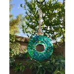 Apricot Mint Handcraft Art Glass Bird Feeder-Teal