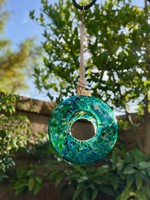 Apricot Mint Handcraft Art Glass Bird Feeder-Teal