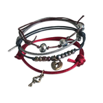 O Yeah Gifts Heart Lock & Key Bracelets, Red Gray Strings