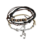 O Yeah Gifts Music Note Bracelet, Black Brown Strings