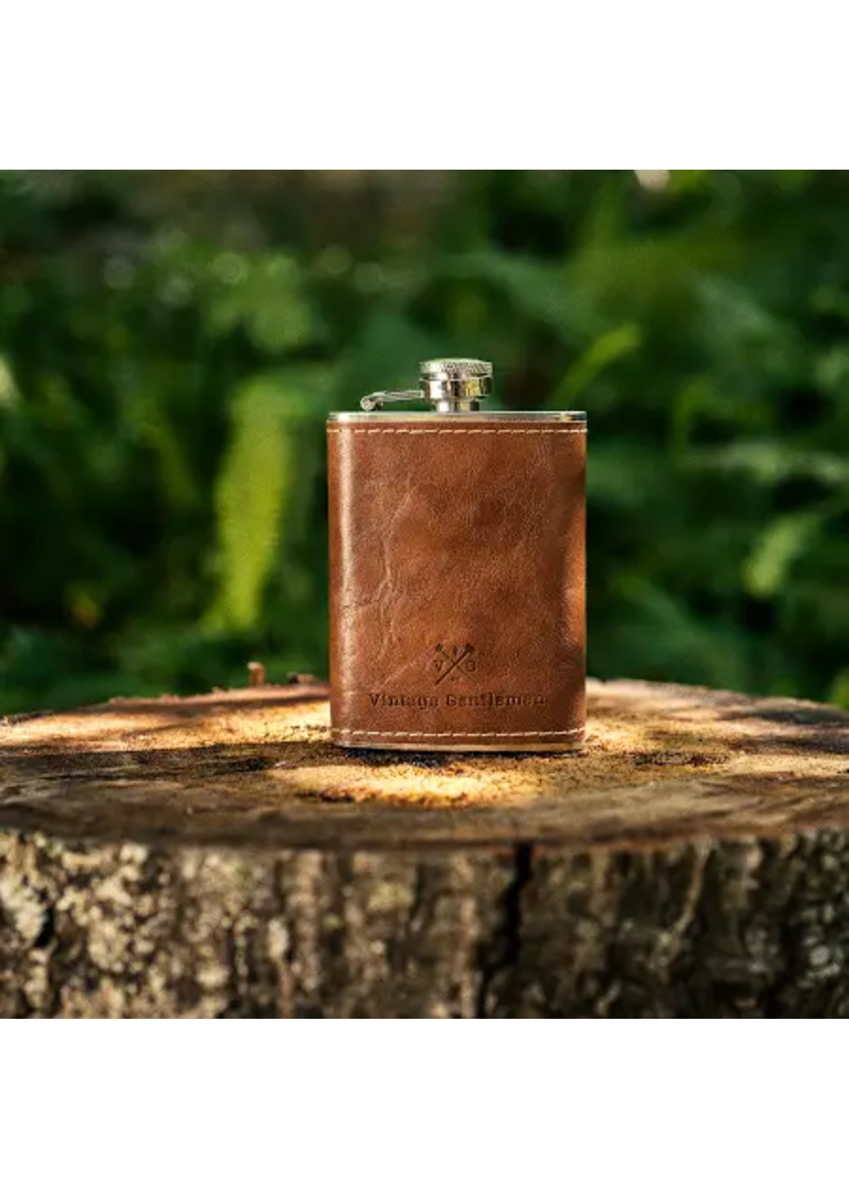 Vintage Gentleman Leather Wrapped VG Stainless Steel Flask