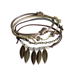 O Yeah Gifts Leaves Bracelet, Brown Beige Strings