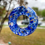 Apricot Mint Handcraft Art Glass Bird Feeder-Dark Blue