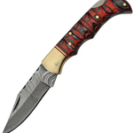 Vintage Gentleman Grooved Lockback Damascus Steel Pocket Knife - Red