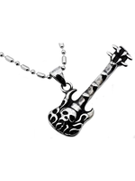 Blackjack Mens Jewelry SS Skull Guitar Pendant