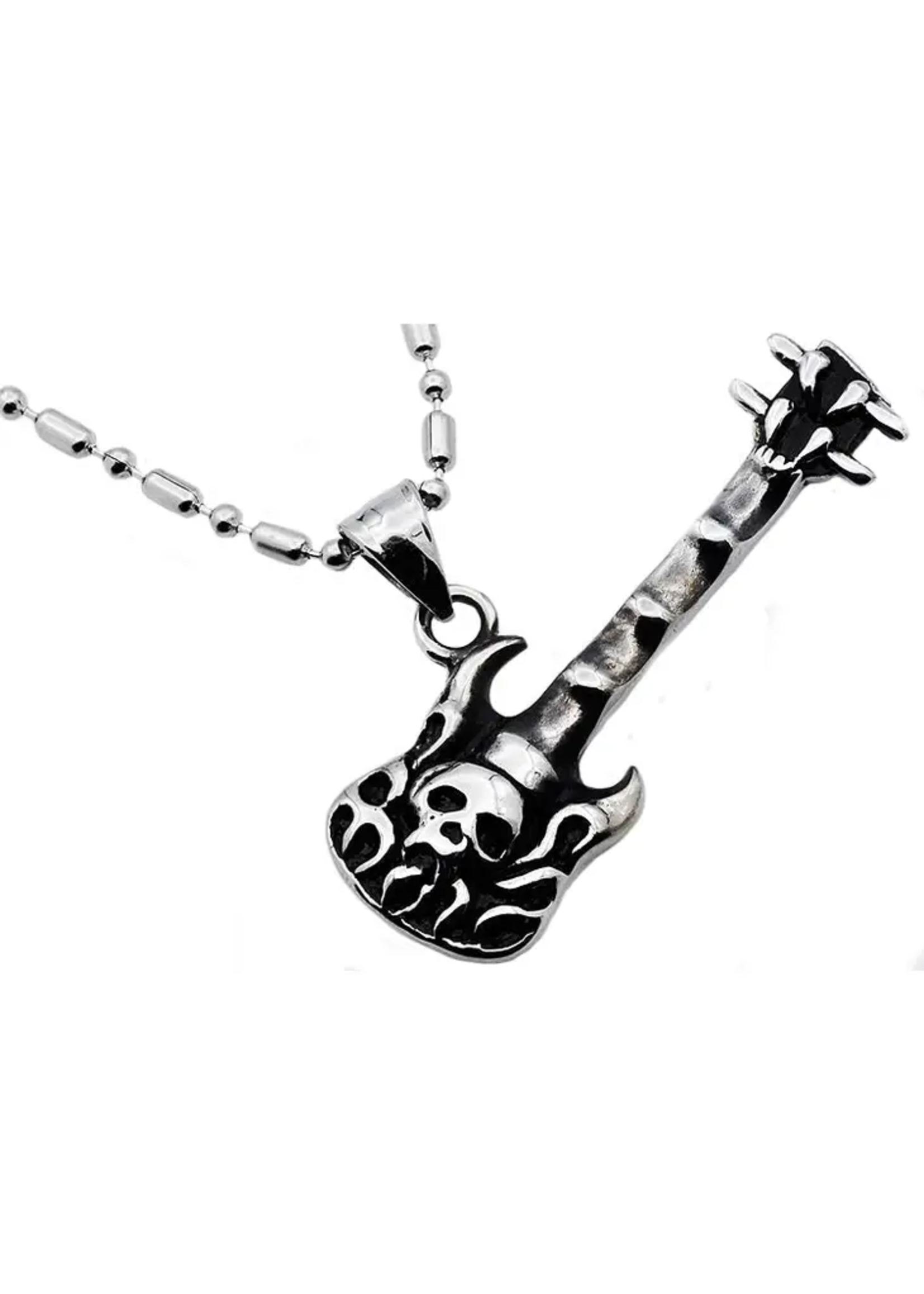 Blackjack Mens Jewelry SS Skull Guitar Pendant