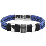 Blackjack Mens Jewelry Double Strand Leather SS Bracelet