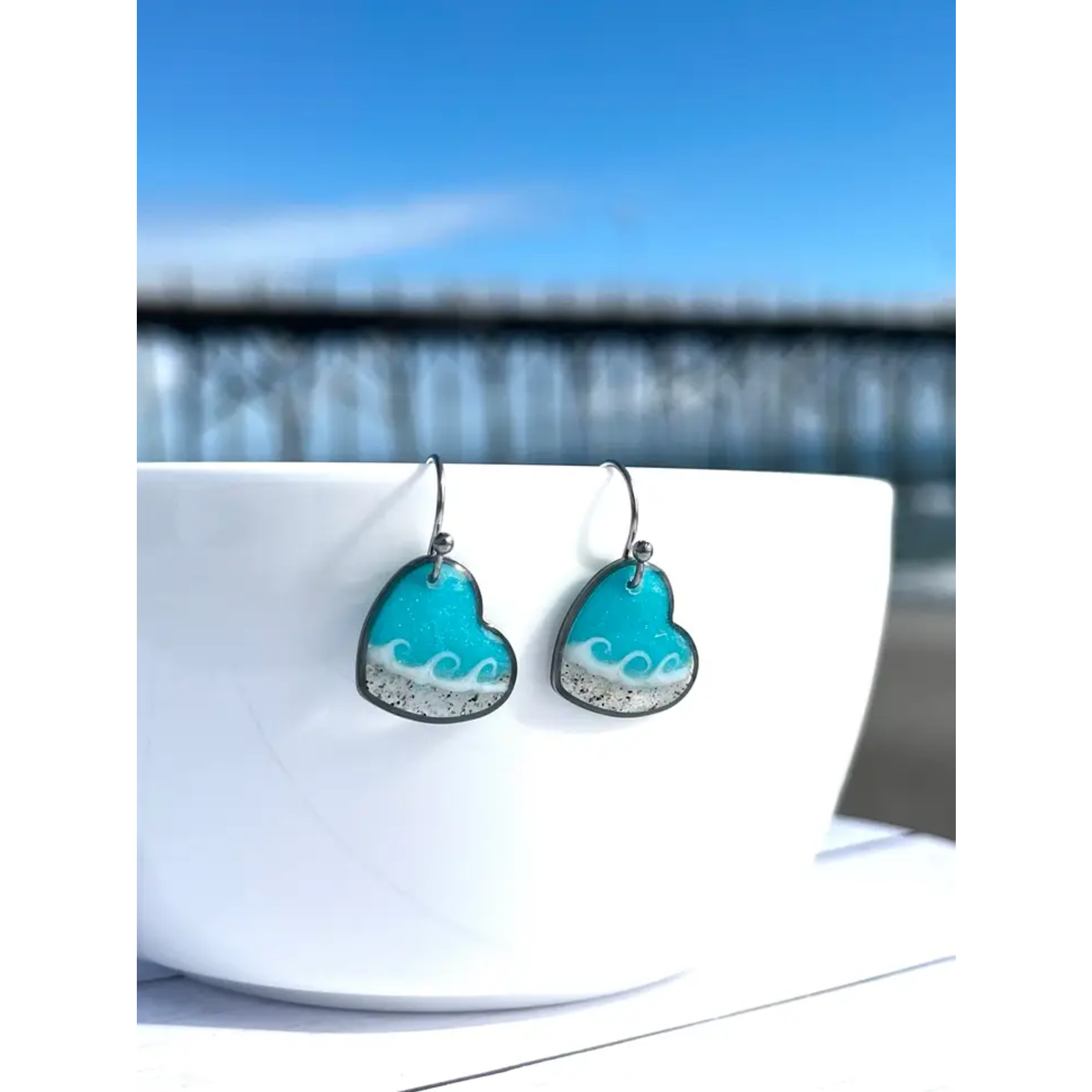 Sandy Beaches Shop Sand Circle Wave Dangle Earrings | Beach Sand