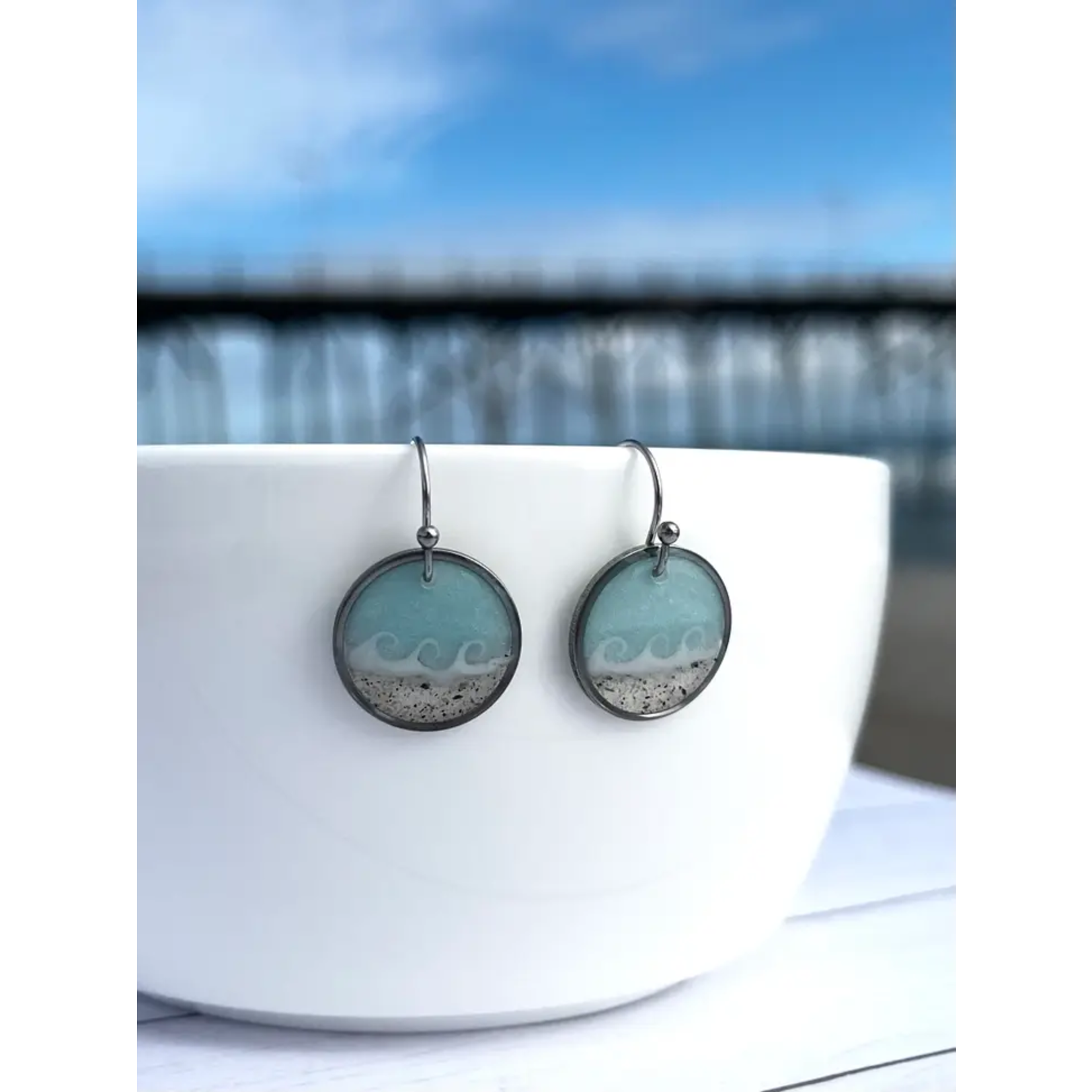 Sandy Beaches Shop Sand Circle Wave Dangle Earrings | Beach Sand