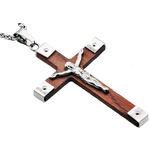 Blackjack Mens Jewelry Wood & Stainless Steel Cross Necklace