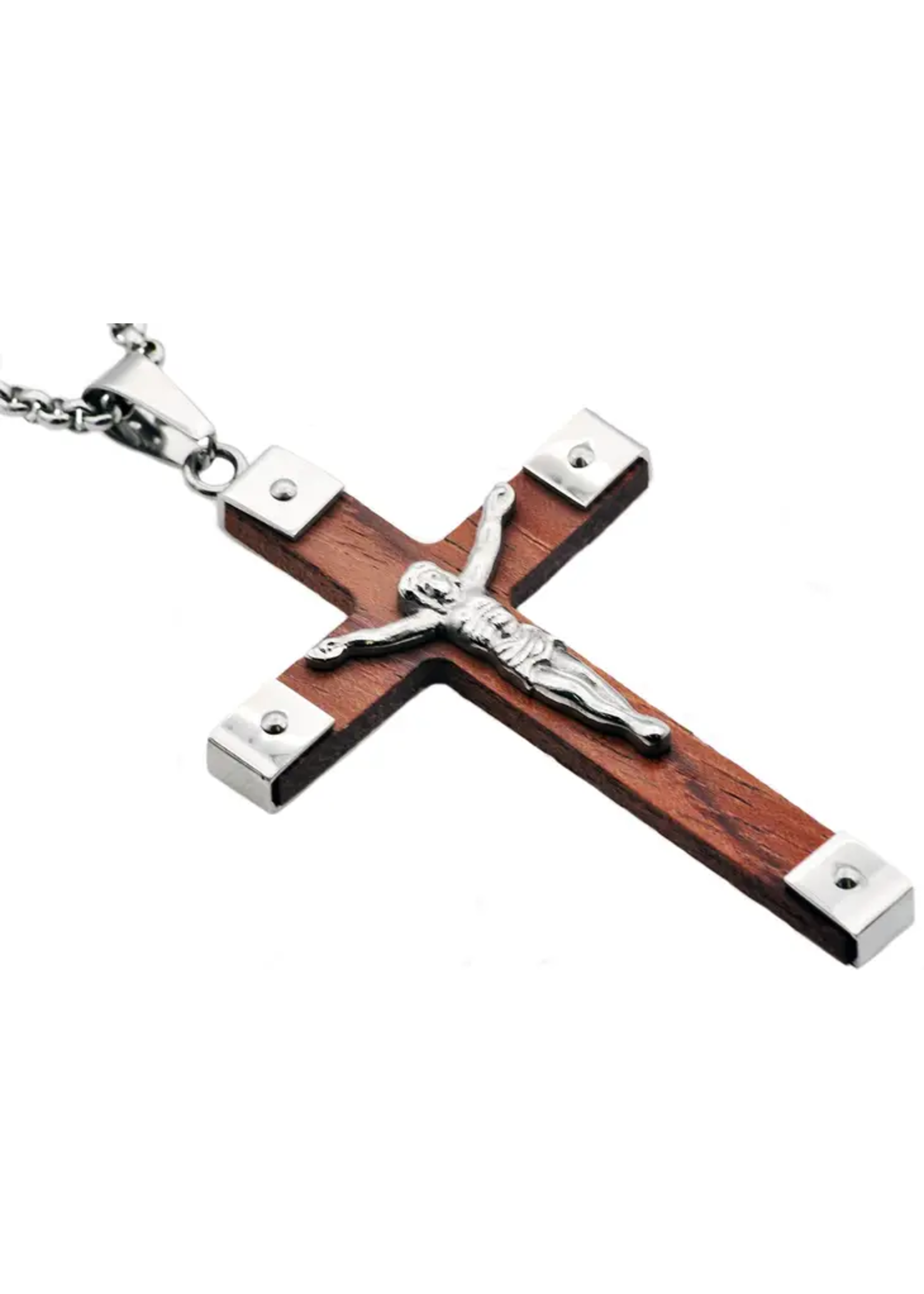 Blackjack Mens Jewelry Wood & Stainless Steel Cross Necklace