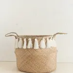 Acacia Creations Tasseled Seagrass Belly Basket - White